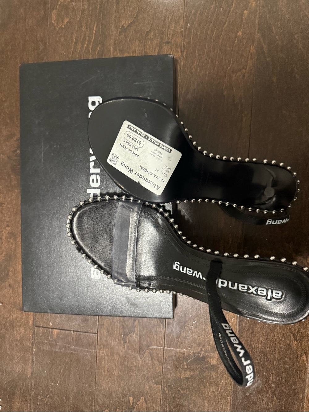 Alexander Wang Nova Sandals Black Studded Clear-Strap Mule Slides